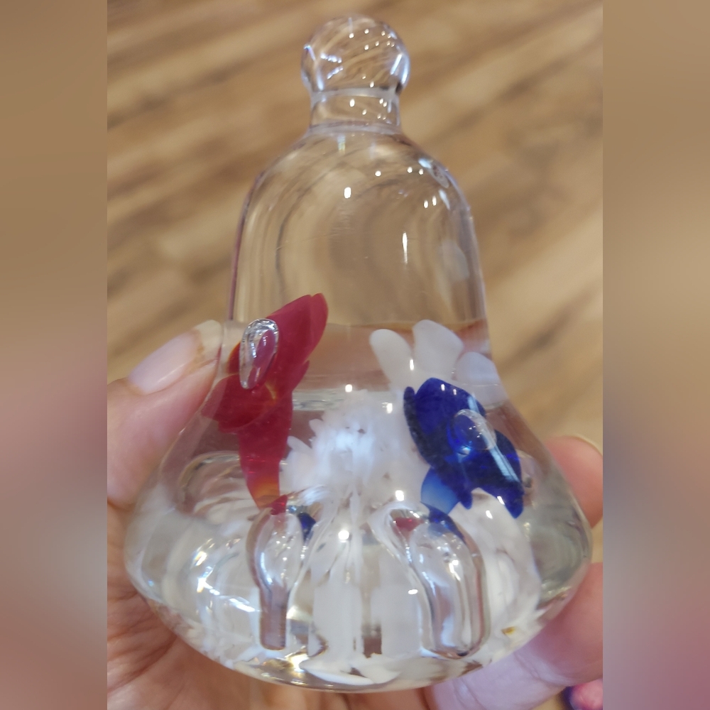 4” Joe Rice 1994 ST CLAIR Art Glass Red Blue Trumpet  Bubble Bell Paperweight